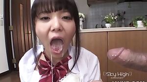 Japanese schoolgirl loves to suck dick after classes