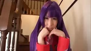 Cosplay fan doing cock rubbing with her feet